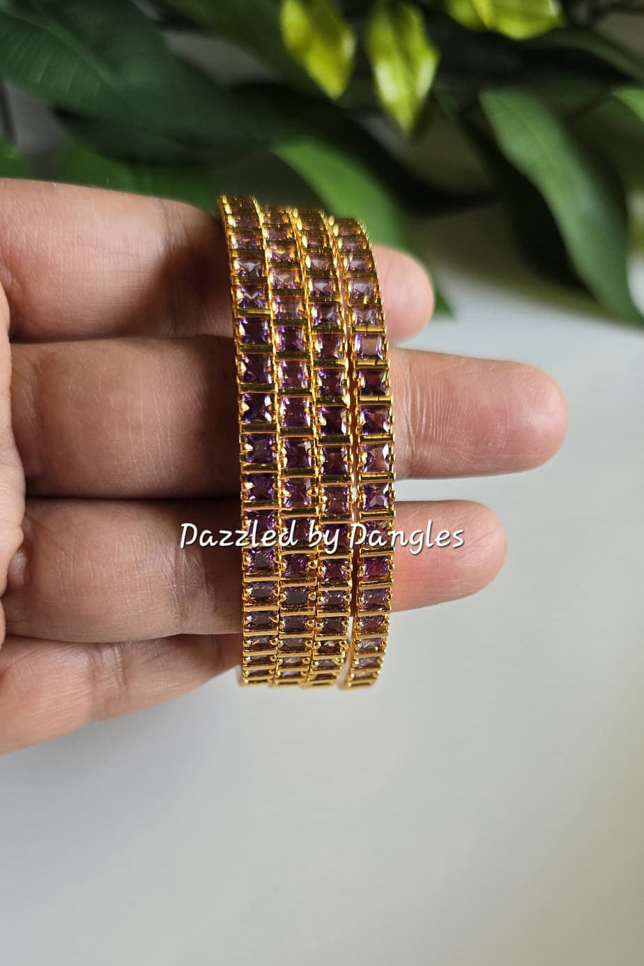 Purple stone bangles Gold finish Wedding Jewelry Traditional Ethic design Size 2.6