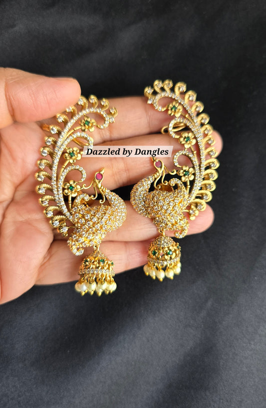 South Indian Peacock Jhumka Earrings | Traditional Temple Style Kemp Stone Jhumkas | Bridal & Festive Jewelry | Tamil Ethnic Earrings