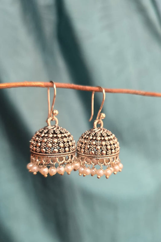 German Silver Earrings (Pearl Jhumkas Small)