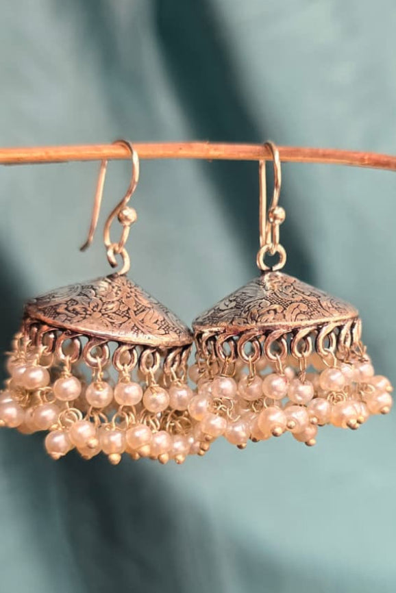 German Silver Earrings (Pearl Jhumkas Flat)