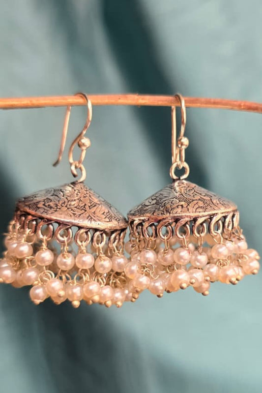 German Silver Earrings (Pearl Jhumkas Flat)