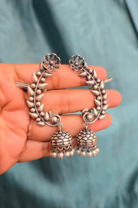 German Silver Earrings (Leaf Jhumkas)
