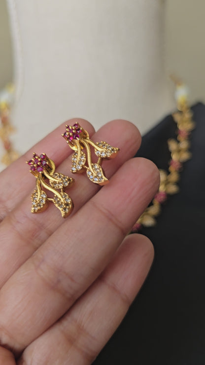 AD Gold finish Necklace earrings set Gold finish CZ stones