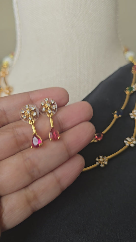 Multi Stone Necklace earrings set AD jewellery set Matte finish necklace