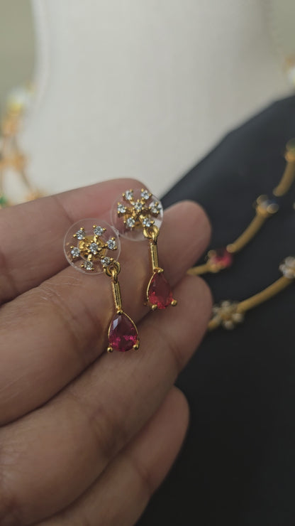 Multi Stone Necklace earrings set AD jewellery set Matte finish necklace