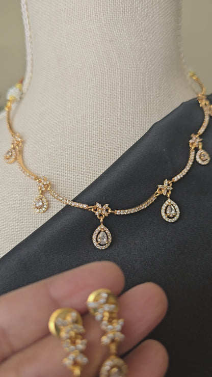 Classic AD Necklace earrings jewellery set with CZ stones in gold finish
