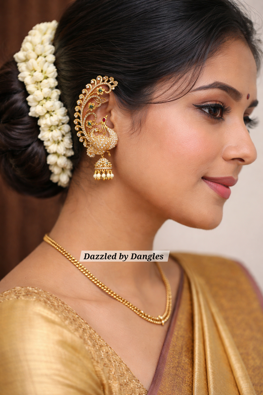 South Indian Peacock Jhumka Earrings | Traditional Temple Style Kemp Stone Jhumkas | Bridal & Festive Jewelry | Tamil Ethnic Earrings