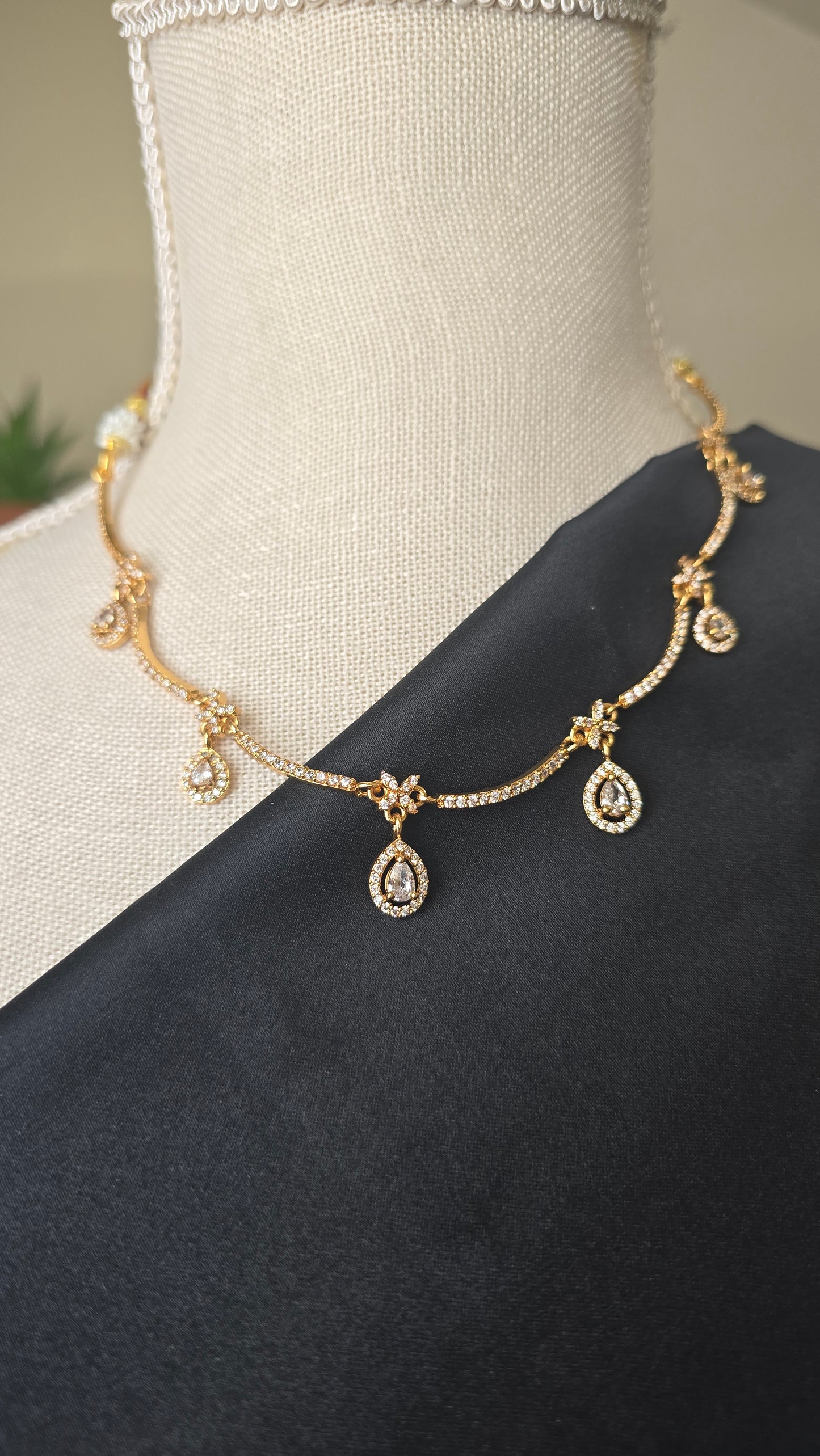 Classic AD Necklace earrings jewellery set with CZ stones in gold finish