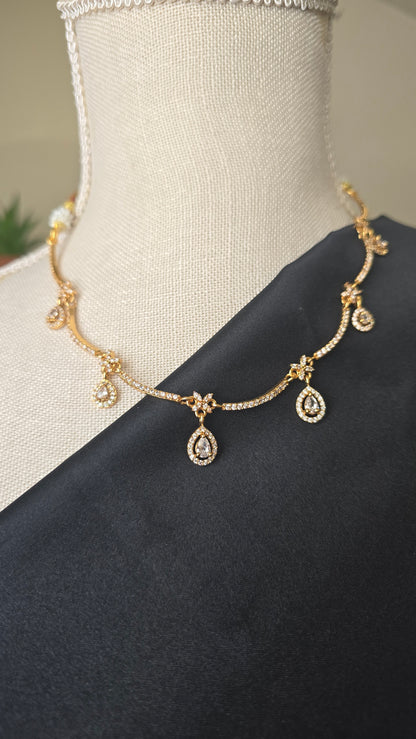 Classic AD Necklace earrings jewellery set with CZ stones in gold finish