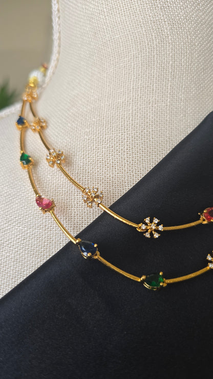 Multi Stone Necklace earrings set AD jewellery set Matte finish necklace