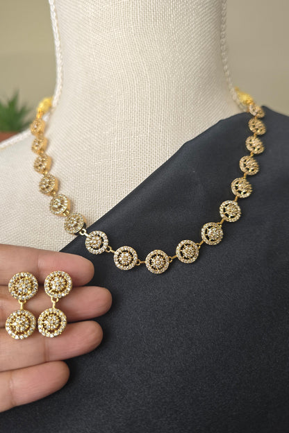 INDIAN Classic AD White stone necklace set with matching earrings Gold finish