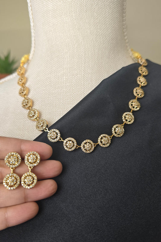 INDIAN Classic AD White stone necklace set with matching earrings Gold finish