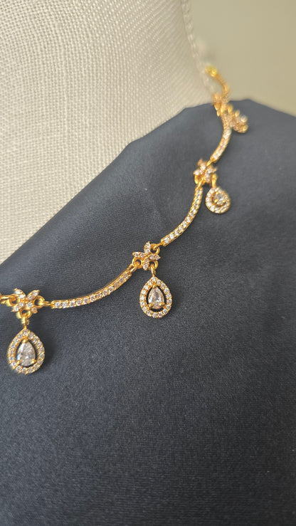 Classic AD Necklace earrings jewellery set with CZ stones in gold finish