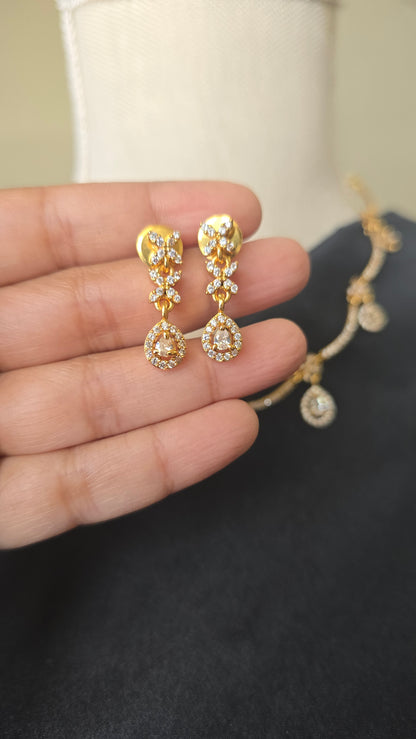 Classic AD Necklace earrings jewellery set with CZ stones in gold finish
