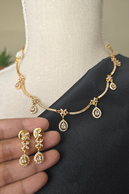 Classic AD Necklace earrings jewellery set with CZ stones in gold finish