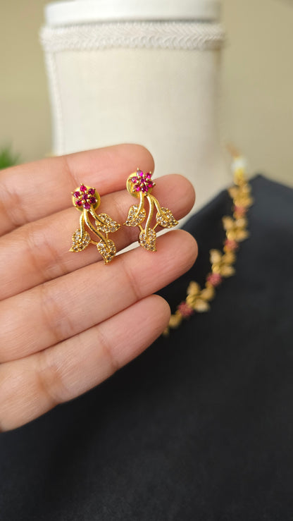 AD Gold finish Necklace earrings set Gold finish CZ stones