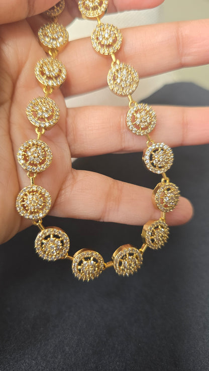 INDIAN Classic AD White stone necklace set with matching earrings Gold finish