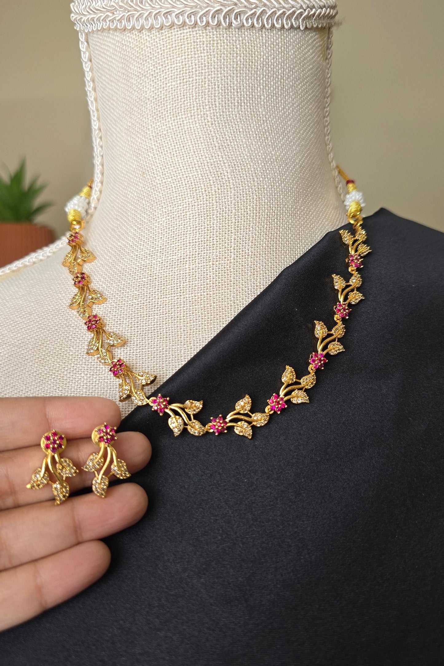 AD Gold finish Necklace earrings set Gold finish CZ stones