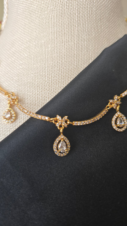 Classic AD Necklace earrings jewellery set with CZ stones in gold finish