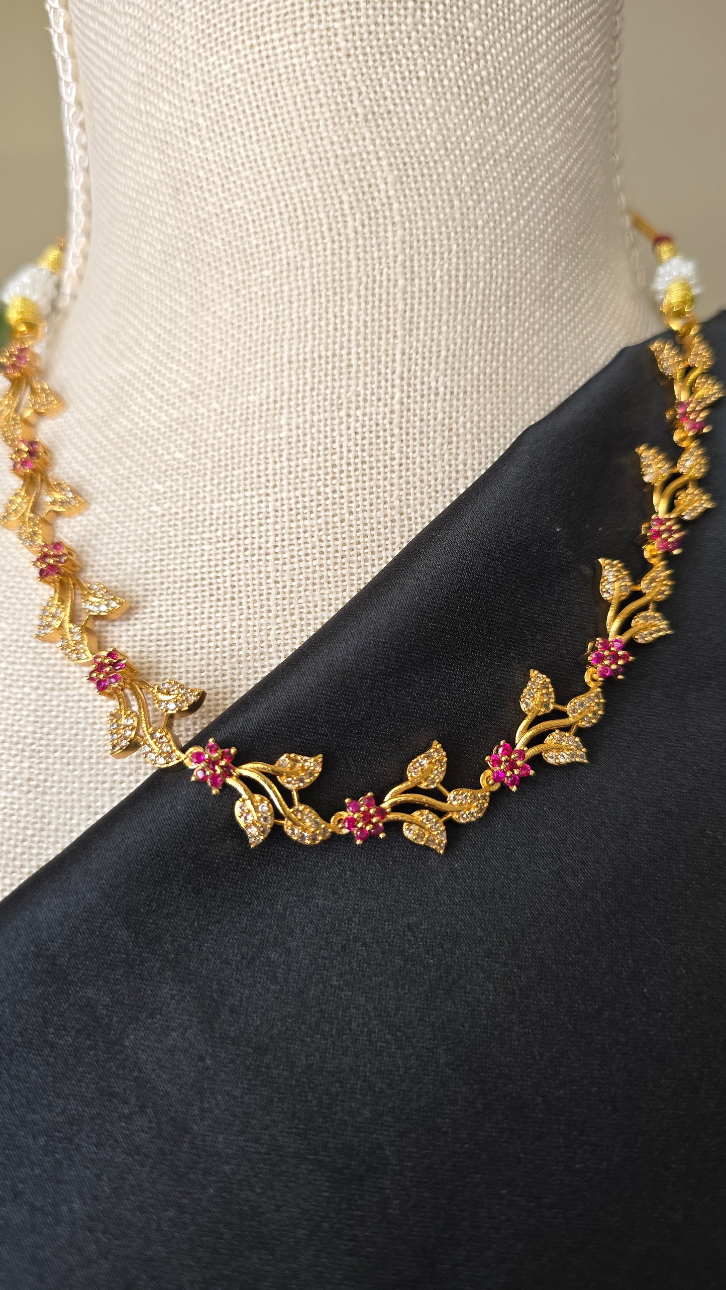 AD Gold finish Necklace earrings set Gold finish CZ stones