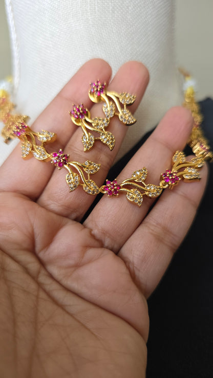 AD Gold finish Necklace earrings set Gold finish CZ stones