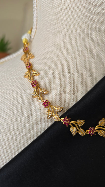 AD Gold finish Necklace earrings set Gold finish CZ stones