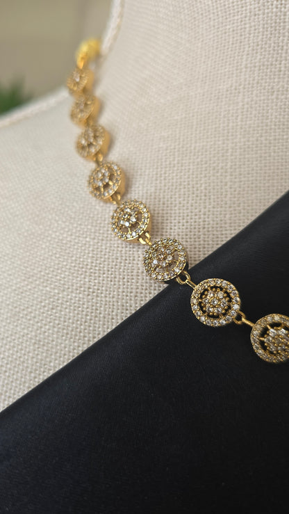 INDIAN Classic AD White stone necklace set with matching earrings Gold finish