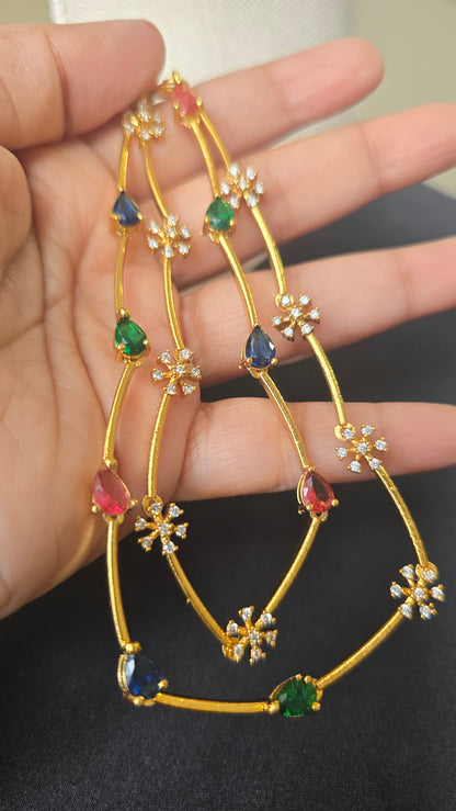 Multi Stone Necklace earrings set AD jewellery set Matte finish necklace