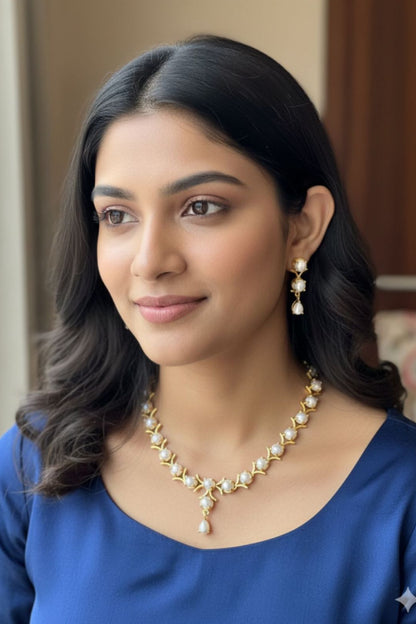 INDIAN PEARL NECKLACE GOLD finish set with matching earrings