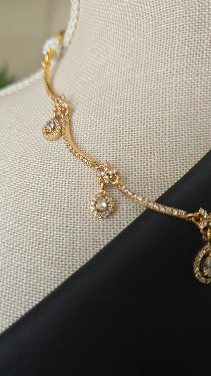 Classic AD Necklace earrings jewellery set with CZ stones in gold finish