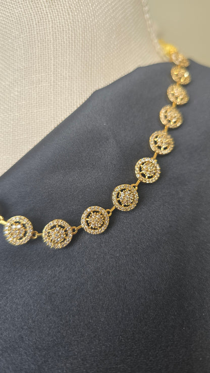 INDIAN Classic AD White stone necklace set with matching earrings Gold finish