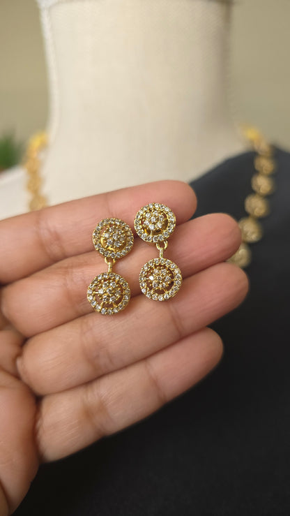 INDIAN Classic AD White stone necklace set with matching earrings Gold finish